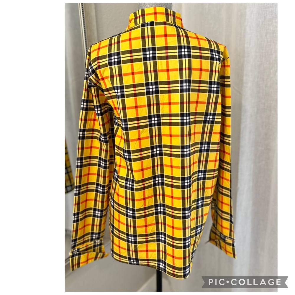 NOVA MEN’S PLAID BUTTON DOWN SHIRT YELLOW ORANGE BLACK CUFF DETAIL - Picture 5 of 6